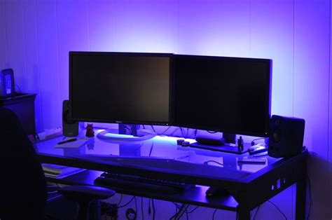 LED Gaming DESK lights ____ new 2016 __ dual monitor stand lighting