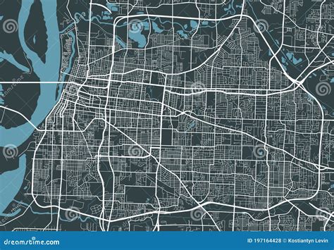 Detailed Map of Memphis City, Linear Print Map. Cityscape Panorama Stock Vector - Illustration ...