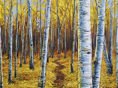 Aspen Trail - Acrylic painting of an aspen tree grove as the leaves ...