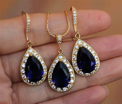 Blue Jewelry Sapphire Jewelry Set Gold Blue Jewelry Sapphire | Etsy