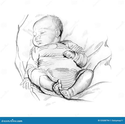 Pencil Drawing of Sleeping Baby Stock Illustration - Illustration of hand, motherhood: 53508794