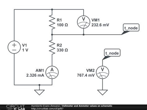 Voltmeter and Ammeter values on schematic - CircuitLab