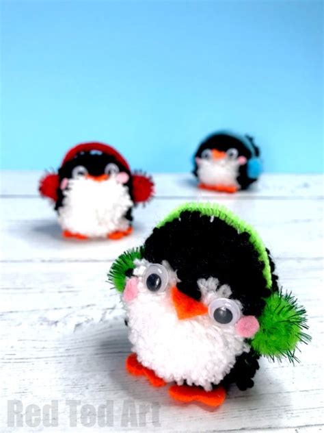 Pom Pom Penguin DIY Ornaments - Red Ted Art - Kids Crafts