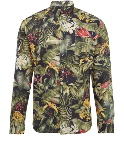 AMI Green Tropical Print Long Sleeve Shirt for Men - Lyst