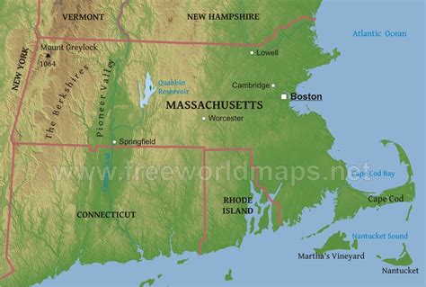 Physical map of Massachusetts