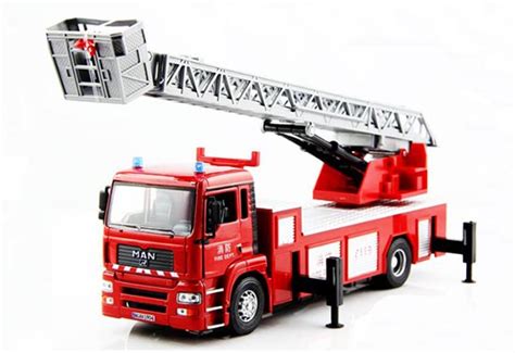 Kids Red 1:32 Scale MAN Scaling Ladder Diecast Fire Truck Toy [TA05T007 ...