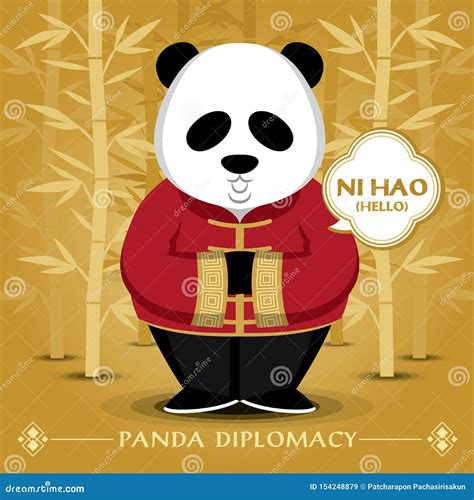 Panda Wears Traditional Costume and Says Hello in Chinese Language. Stock Vector - Illustration ...