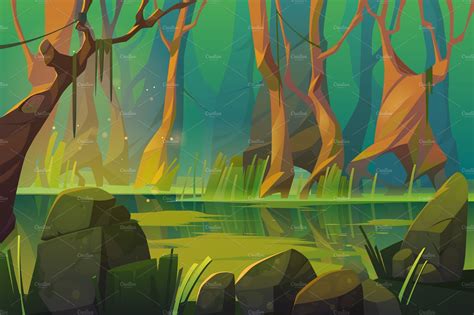 Vector landscape with swamp in | Illustrations ~ Creative Market