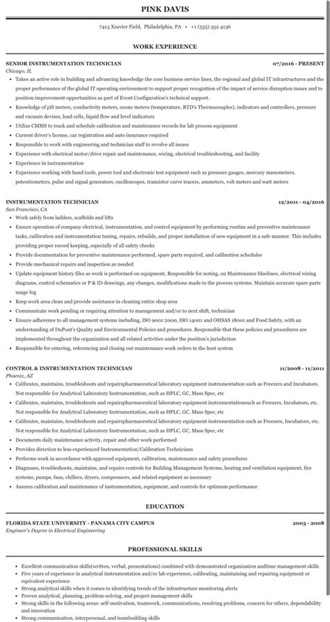 Instrument Technician Resume