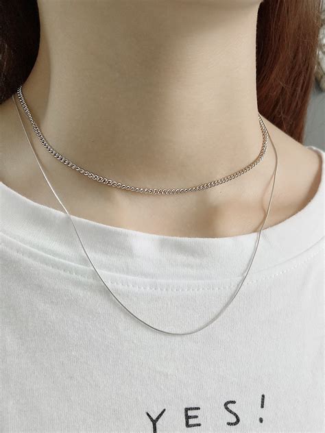 Sterling Silver double chain necklace - 1000031203