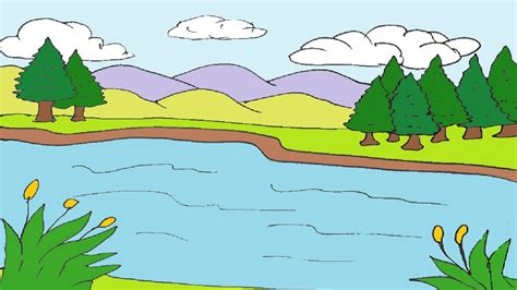 How to Draw a Lake easy || Scenery Drawing Step by Step