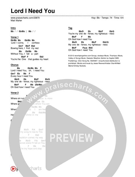 Lord I Need You Chords PDF (Matt Maher) - PraiseCharts