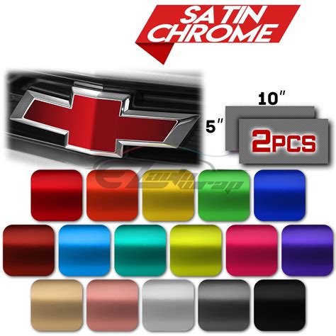 2Pcs 5"x10" Chevy Emblem Bowtie Satin Chrome Black Vinyl Wrap Sticker ...