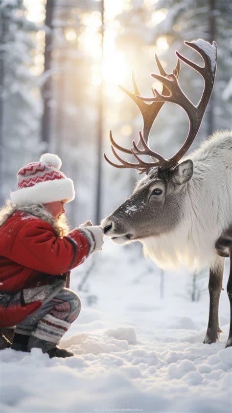 Petting a baby reindeer at the North Pole, Santa bonds with his animals ...