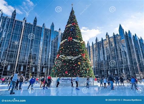 Outdoor Ice Skating Rink in Downtown Pittsburgh. Pennsylvania, USA ...