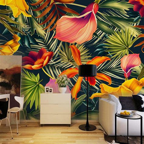 Custom Wallpaper Mural Tropical Rainforest Plant Flowers | BVM Home