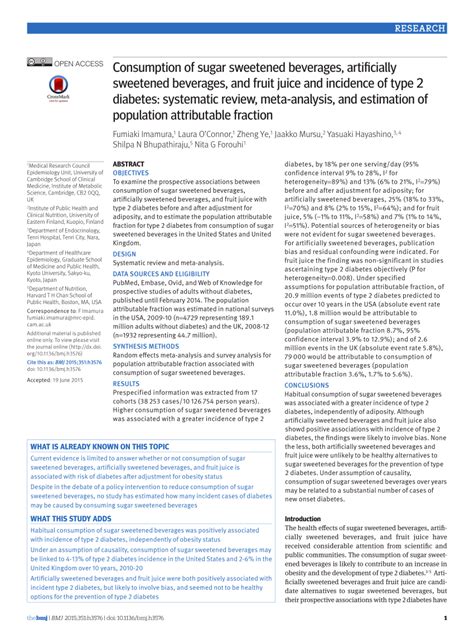 (PDF) Consumption of sugar sweetened beverages, artificially sweetened ...