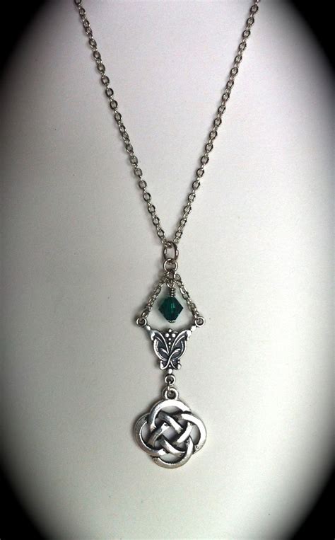 Celtic Love Knot Necklace Emerald Swarovski by GracieWieber