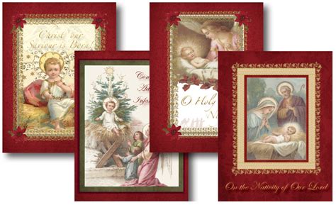 Catholic Christmas Cards, featuring the Infant Jesus lying in the manger, the Infant Jesus guard ...