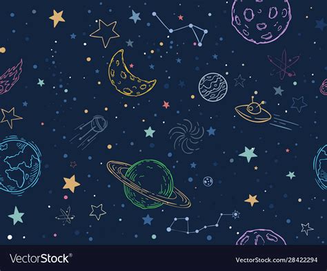 Color seamless space pattern hand drawn planets Vector Image