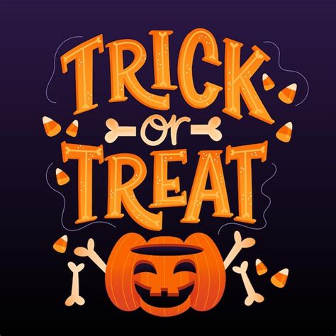 Free Vector | Trick or treat lettering with pumpkin and bones