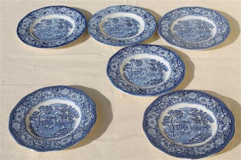 Liberty Blue Staffordshire vintage china plates, Monticello scene set of 6