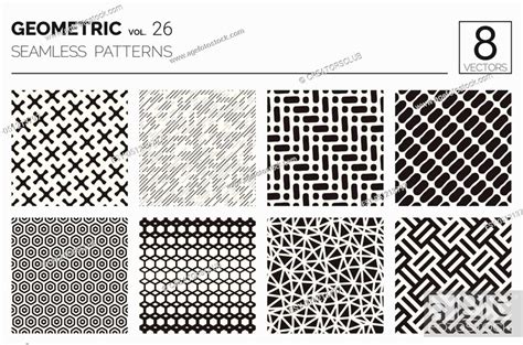 Set of Eight Vector Seamless Black and White Patterns. Minimal Abstract ...