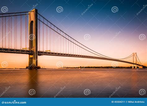 Verrazano-Narrows Bridge at Sunset Stock Image - Image of long, narrows: 45504211