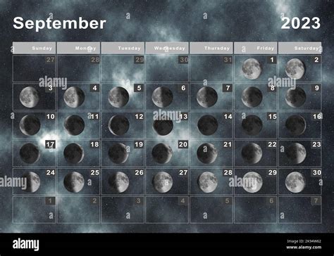 September 2023 Lunar calendar, Moon cycles, Moon Phases Stock Photo - Alamy