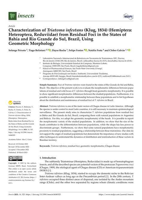 (PDF) Characterization of Triatoma infestans (Klug, 1834) (Hemiptera: Heteroptera, Reduviidae ...