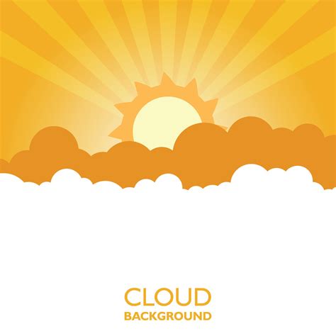 Clouds in the sky with sun rays. Flat vector illustration in cartoon ...