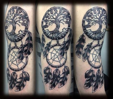 dreamcatcher dream catcher grey feathers tattoo treeoflife tree life | Norse tattoo, Feather ...