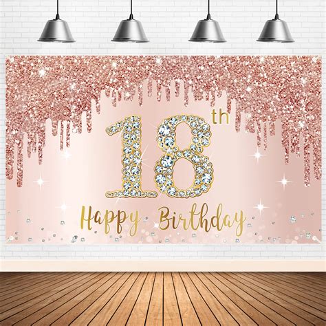 Happy 18th Birthday Banner Backdrop Decorations for Girls, Rose Gold 18 Birthday Party Sign ...