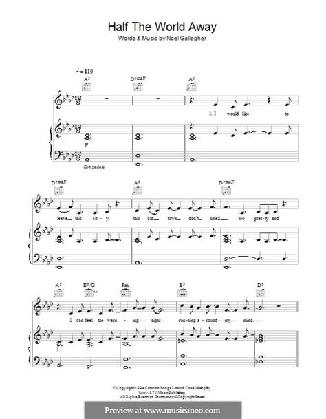 Half the World Away (Oasis) by N. Gallagher - sheet music on MusicaNeo