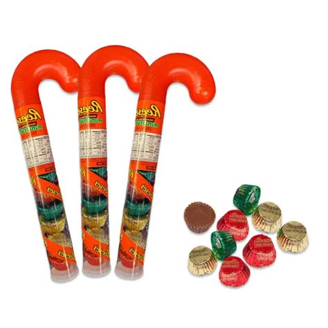 REESES CHRISTMAS CANDY Cane Tube 3 Pack of Mini Reeses Peanut Butter Cups, Bulk $19.99 - PicClick