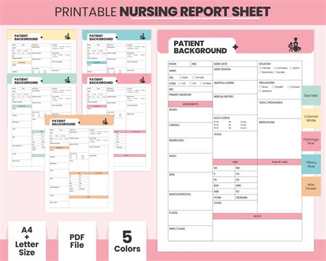 Printable Nursing Report Sheet, A4 and Letter Size ICU Nurses Resources Nursing Brain Sheet ...