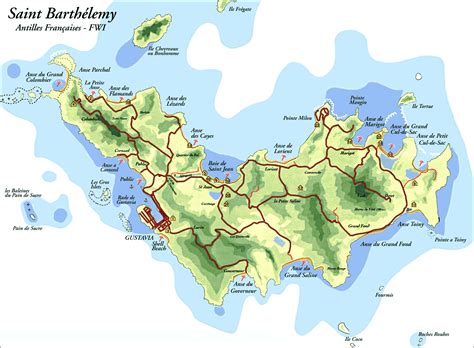 Large detailed road and tourist map of St. Barthelemy island. St. Barthelemy island road and ...