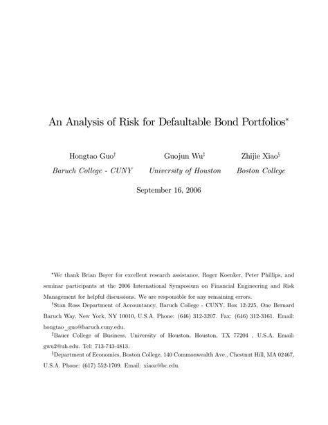 (PDF) An analysis of risk for defaultable bond portfolios