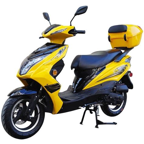 50cc Super 50 Gas Moped Scooter Yellow with Big Body, Automatic CVT, 12 ...