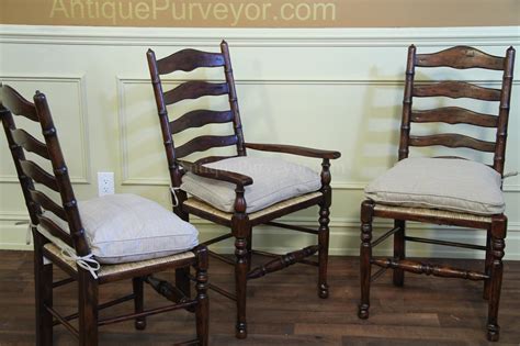 Rustic Ladder Back Chairs with Rush Seats & Upholstered Cushions