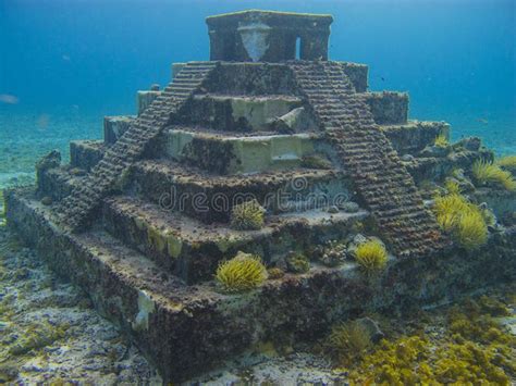 Underwater Pyramid in Caribbean with Coral