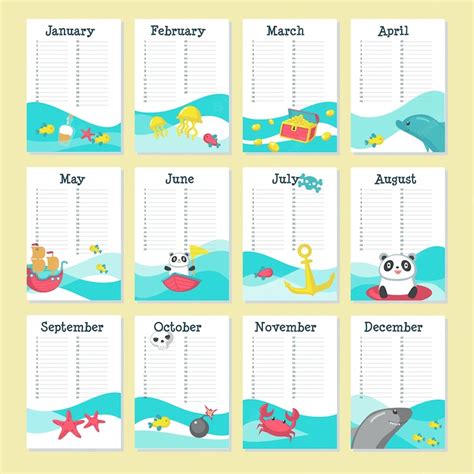 Premium Vector | Planner calendar vector template with cute animals