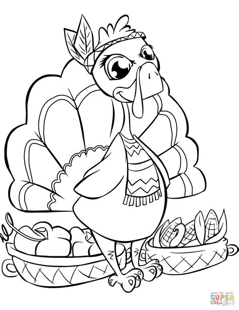 Cute Turkey with Baskets coloring page | Free Printable Coloring Pages