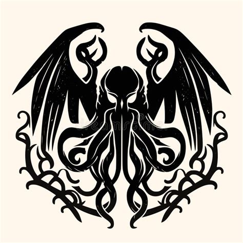 Black and White Kraken,Cthulhu,Octopus Silhouette Ornament Vector Art for Logo and Icon Stock ...