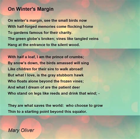 On Winter's Margin - On Winter's Margin Poem by Mary Oliver