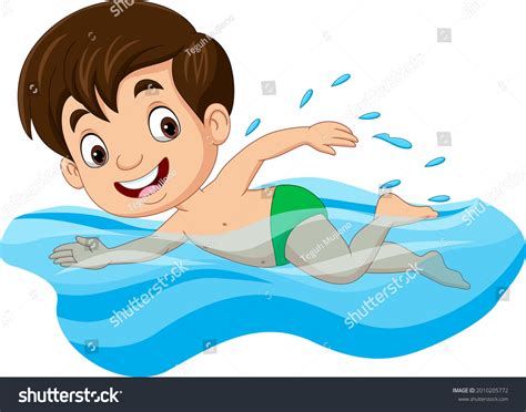 Cartoon Little Boy Swimmer Swimming Pool Stock Vector (Royalty Free ...