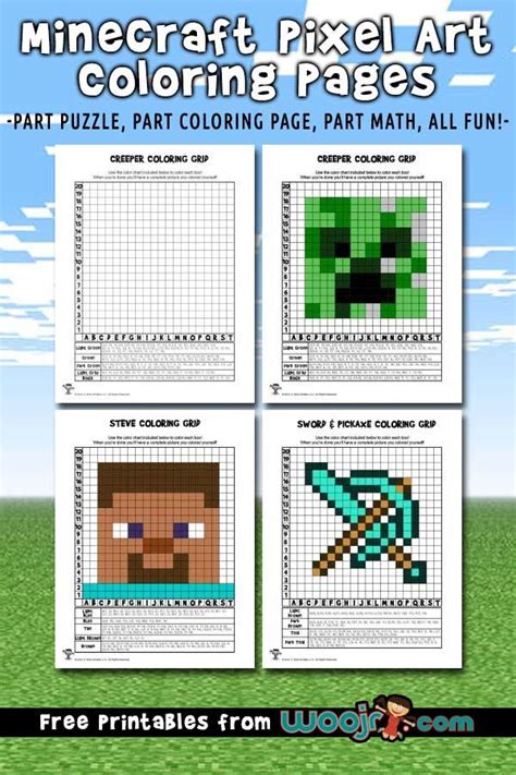 Minecraft Pixel Art Grid Coloring Pages | Woo! Jr. Kids Activities | Minecraft pixel art, Pixel ...