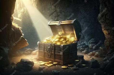 Premium Photo | Pirate treasure chest inside a cave