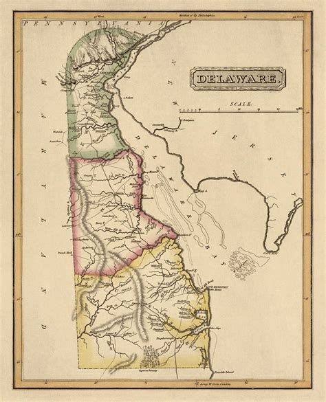 Antique Map of Delaware by Fielding Lucas - circa 1817 Drawing by Blue ...