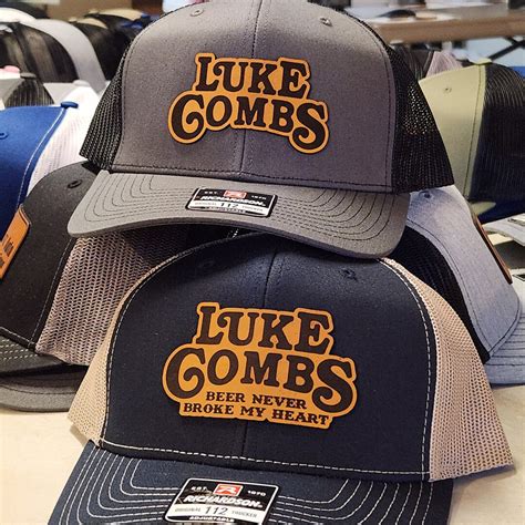 Luke Combs Hat, Leather Patch Trucker Hat, Snapback Hat, Beer Never Broke My Heart, Country ...